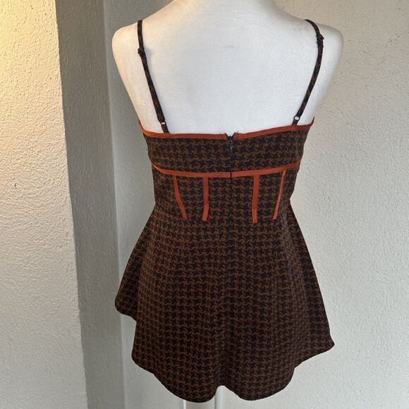 Sugarlips Blue And Orange Houndstooth Peplum Bustier Camisole Blouse Size Small - Picture 2 of 9